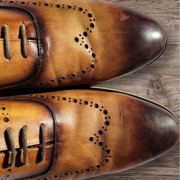 Moretti Men's Wingtip Brogue Pattern Sneaker Dress Shoe DarkTan/Brown Sz 9.5 - Picture 4 of 13